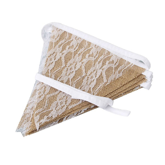 3m lange Girlande aus Jute mit weißer Spitze