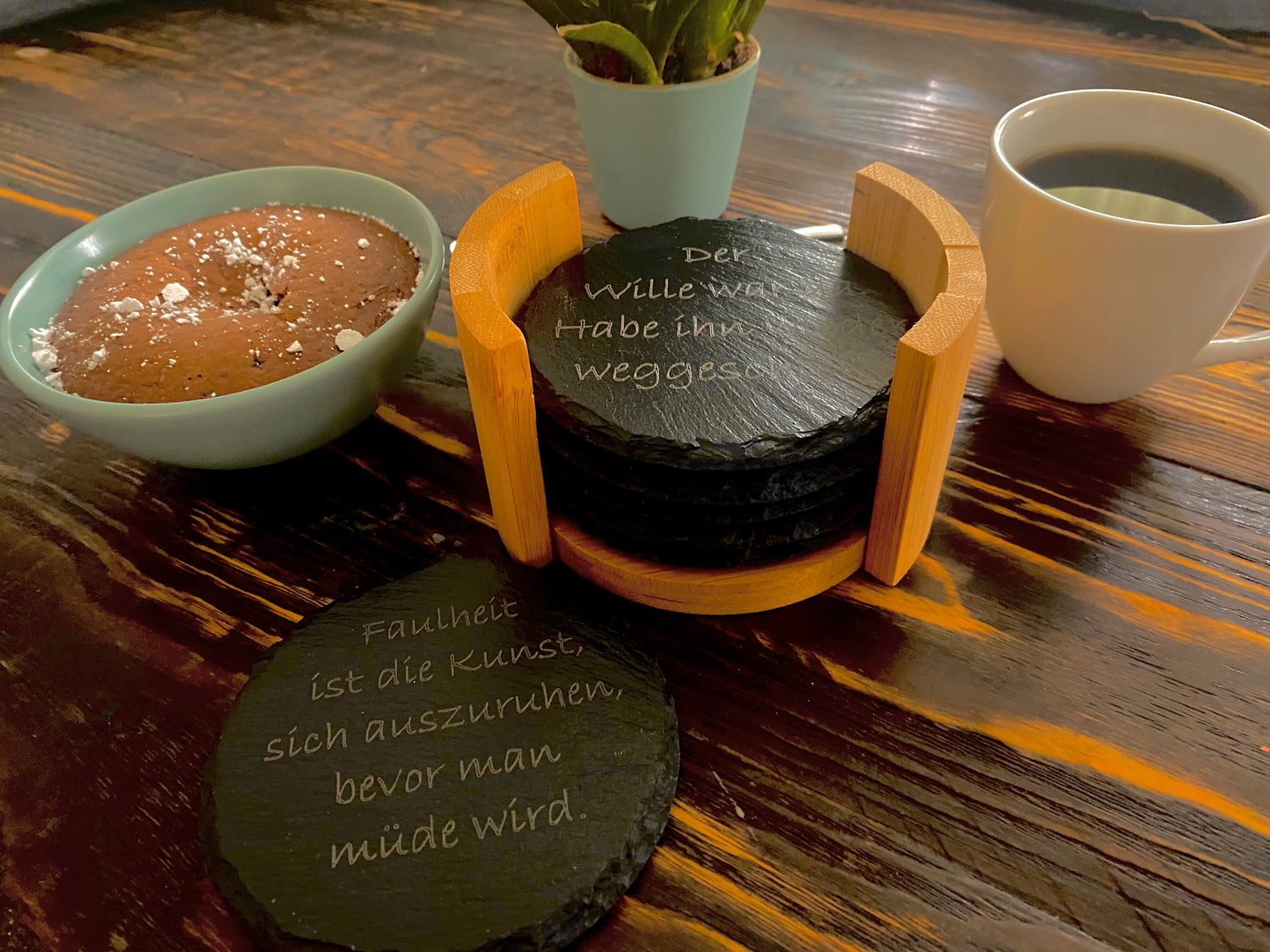 Untersetzer aus Schiefer mit lustigen Sprüchen